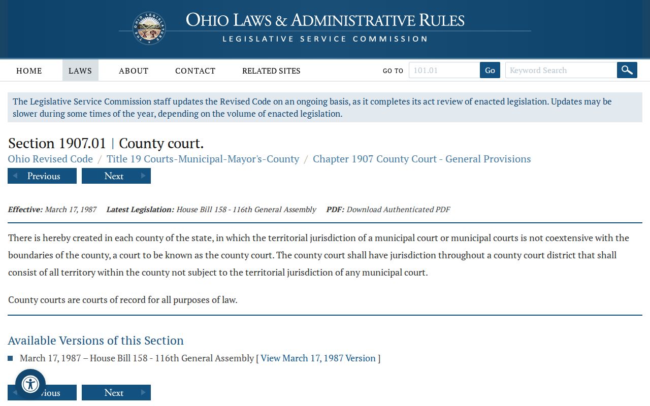 Beallsville court docket image of Ohio County Court statute