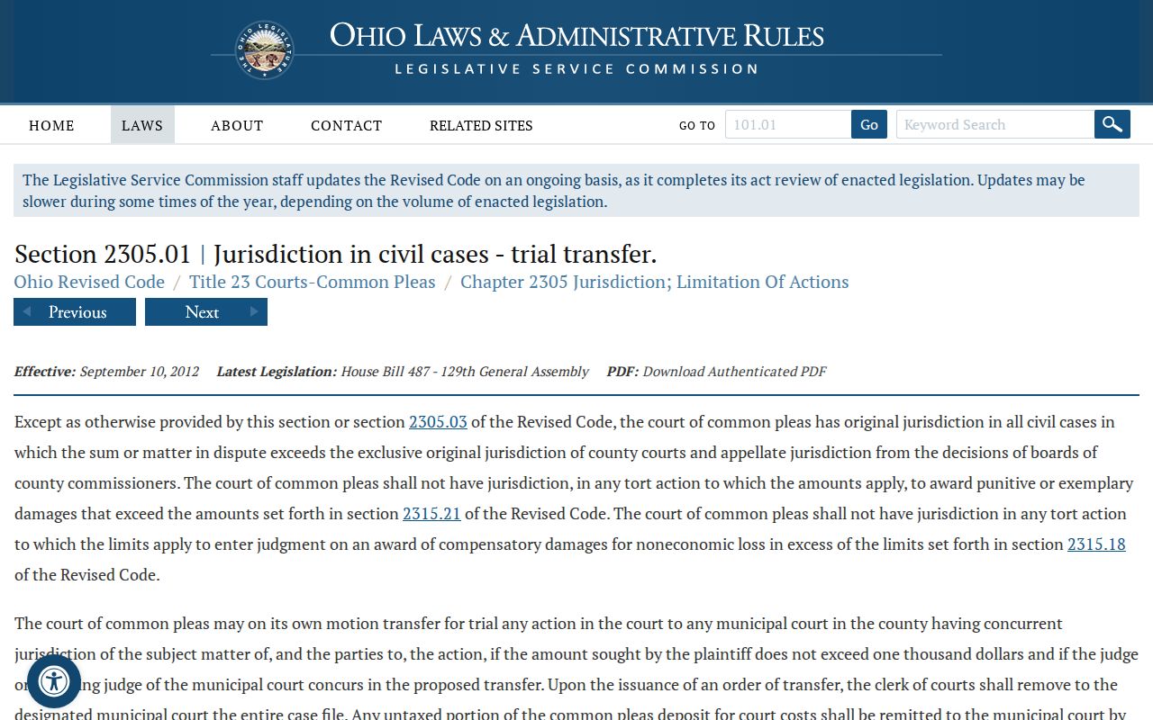 Beallsville court docket image of Ohio Common Pleas civil jurisdiction