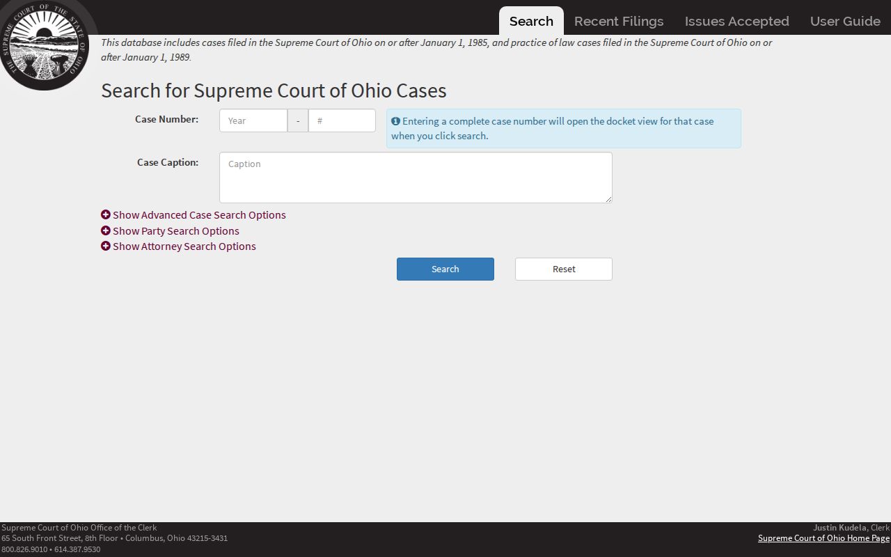 Monroe County case search Ohio Supreme Court public docket