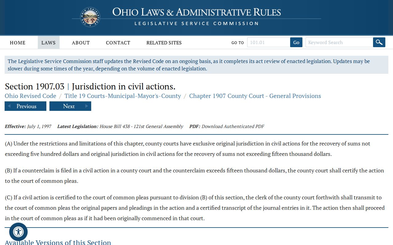 Monroe County civil docket jurisdiction and counterclaim certification statute