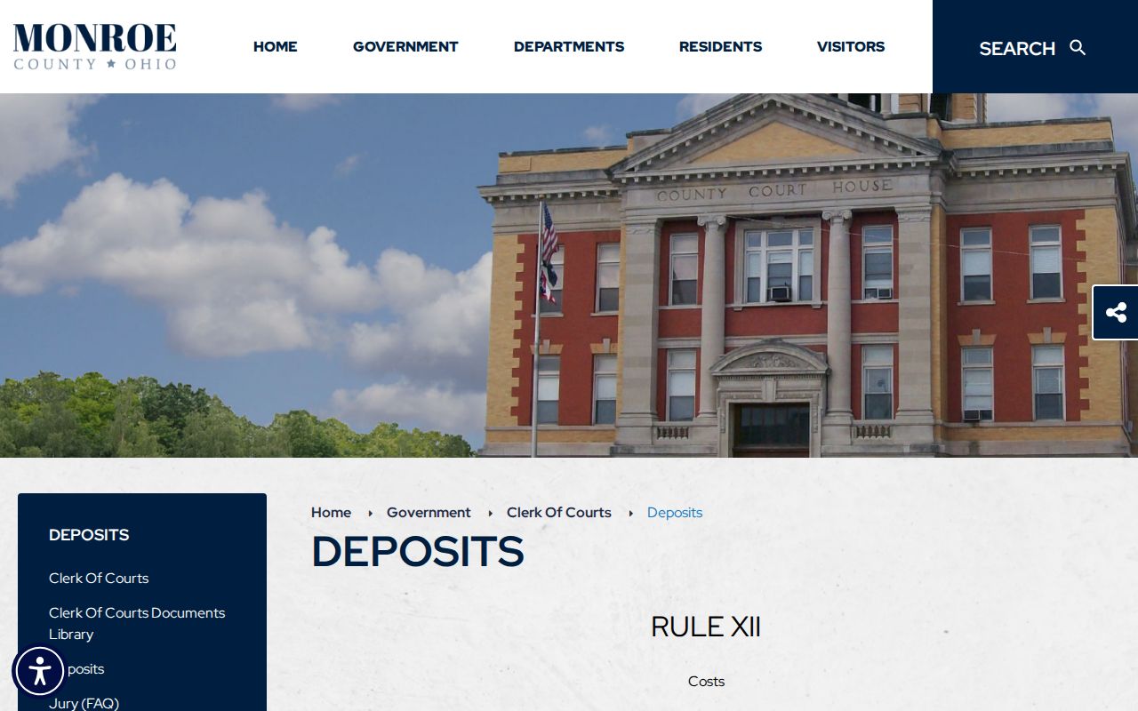 Monroe County civil docket Clerk filing deposits page