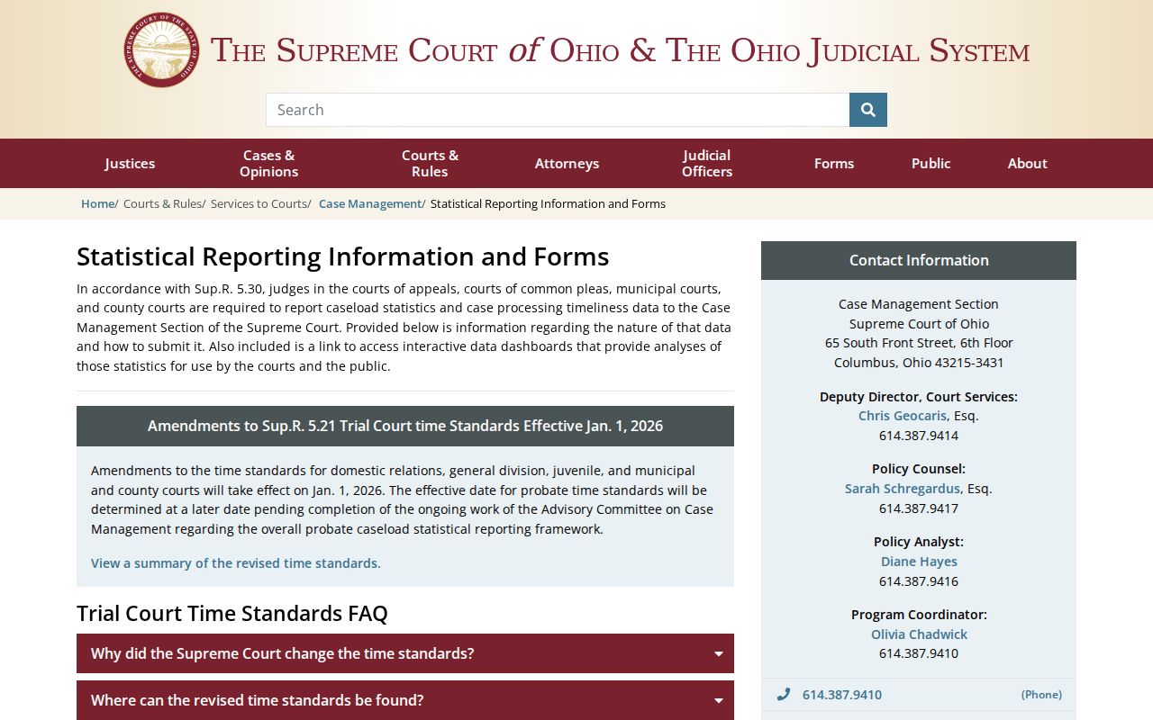 Monroe County court calendar Ohio statistical reporting information