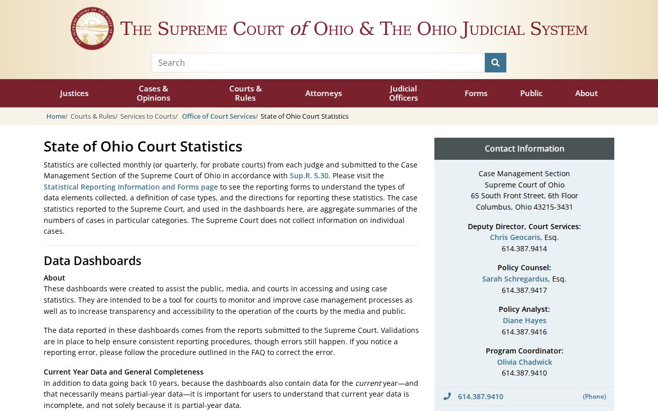 Monroe County court calendar statistics dashboard methodology