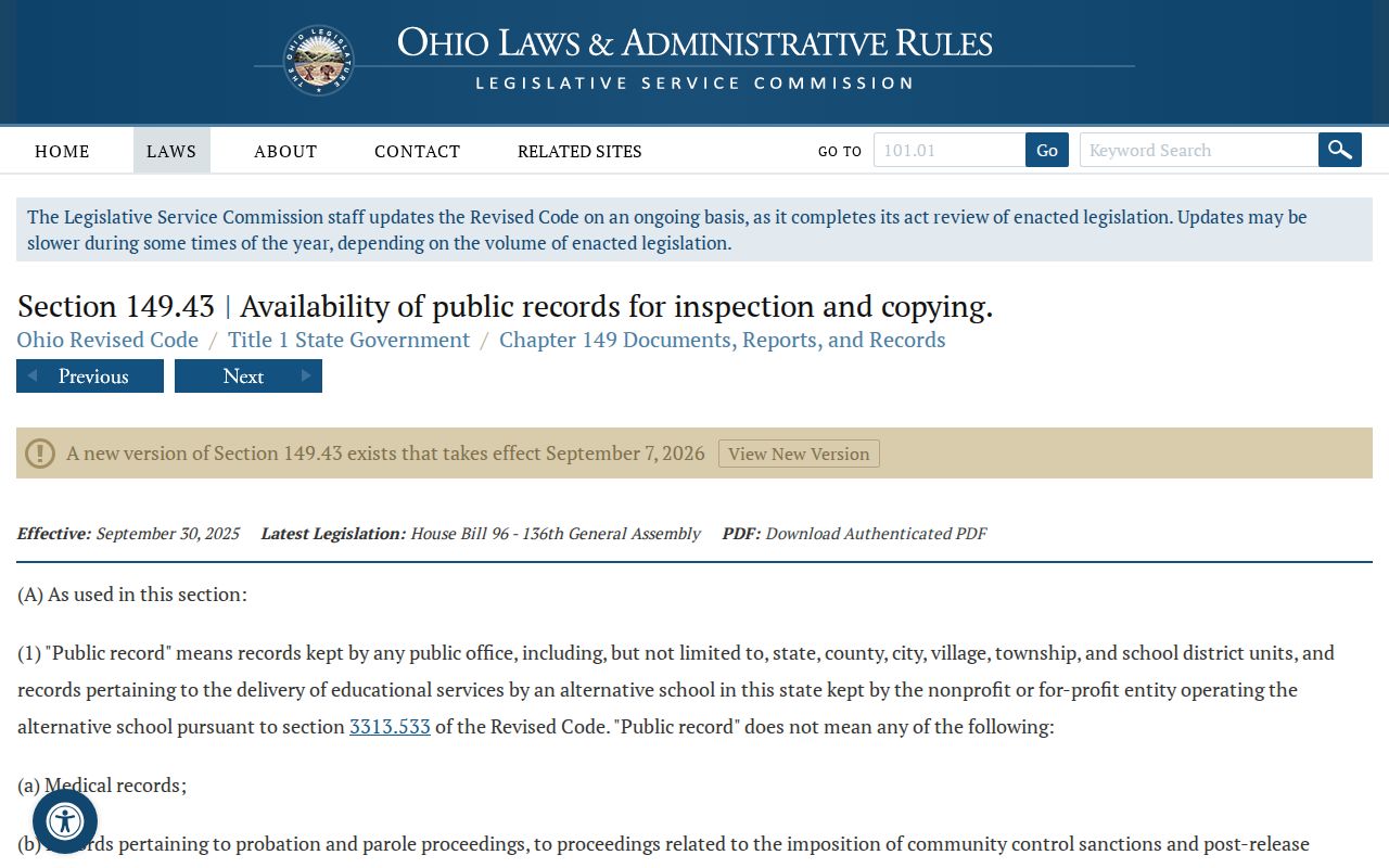 Monroe County court records Ohio public records statute