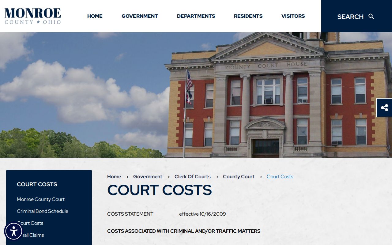 Monroe County court records County Court costs page