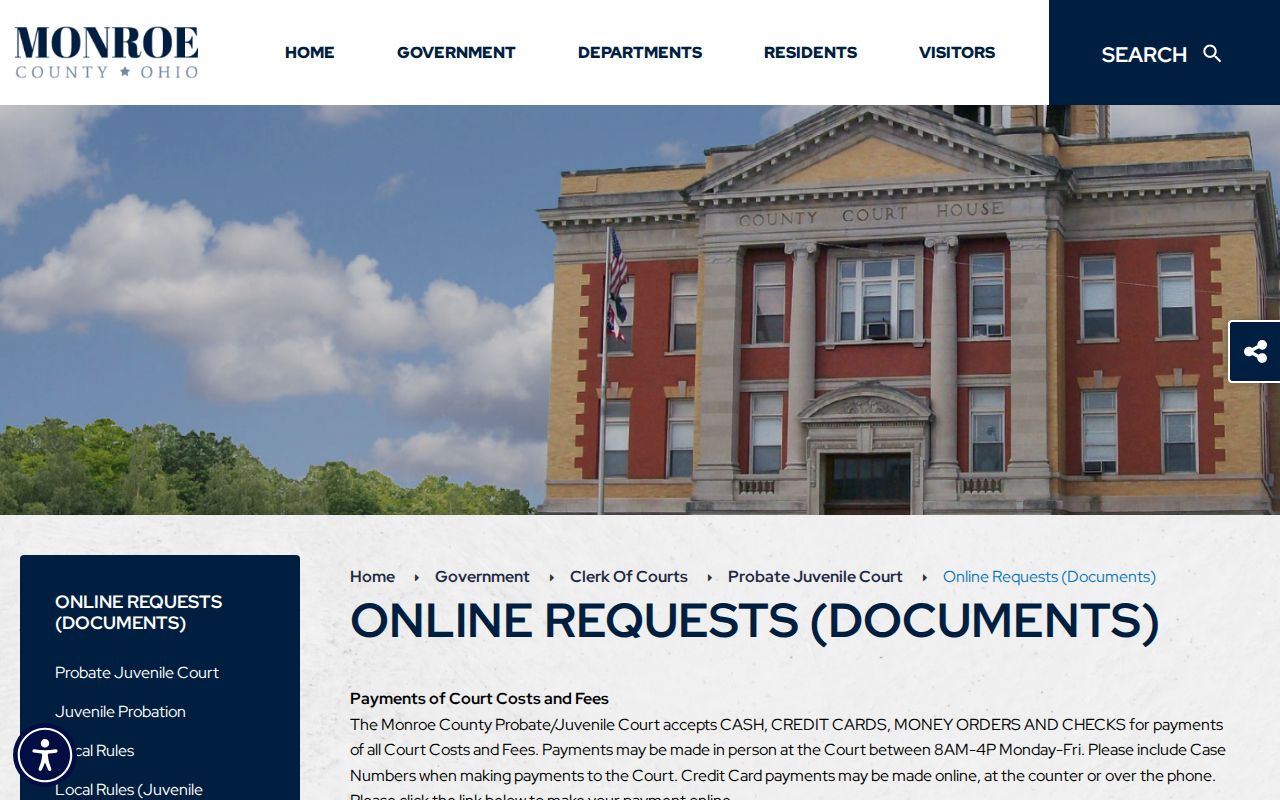 Monroe County court records Probate Juvenile request instructions