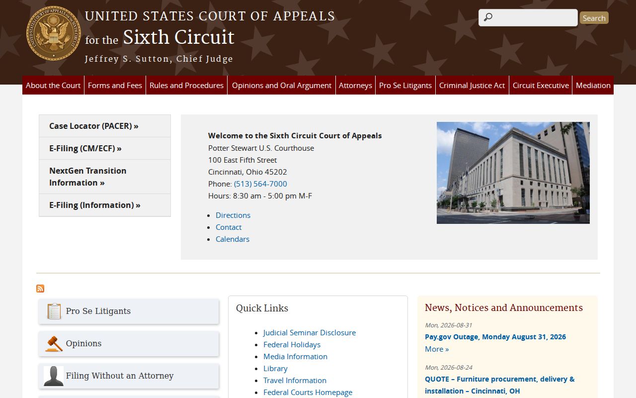 Lewisville court docket reference to the Sixth Circuit federal appeals court