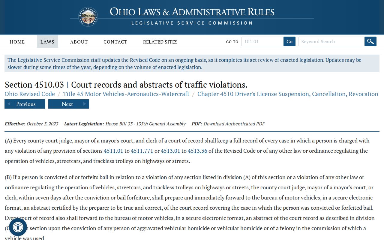 Monroe County traffic court records abstract to BMV statute