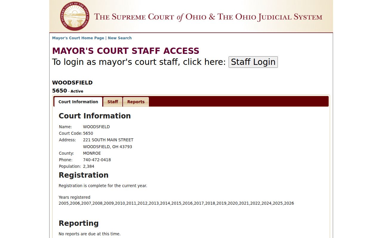 Monroe County traffic court records Woodsfield Mayor Court registry