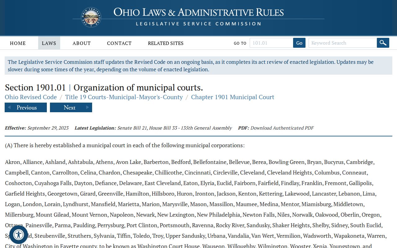 Woodsfield court docket image of Ohio municipal court statutory list